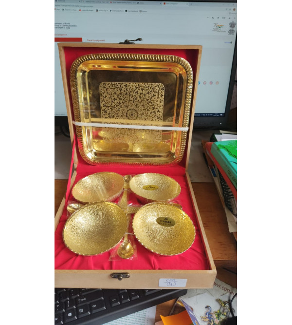 Gold Plated 9 PC Set Bowl Tray Spoon