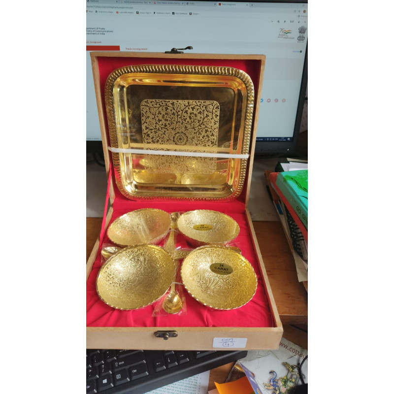 Gold Plated 9 PC Set Bowl Tray Spoon