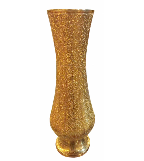 Handicraft Brass Flower Vase Gold Plated Badrum Fine Marori Work 10 Inch 