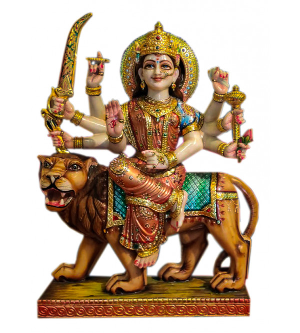 Marble Durga Ji With Gold Leaf Work