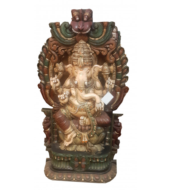  Ganesha Sitting Handcrafted In Vaghai Wood Size 60X39X10 Inches