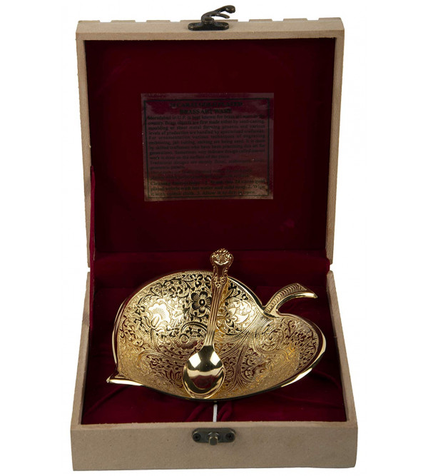 GOLD PLATED PIPAL LEAF BOWL WITH SPOON 