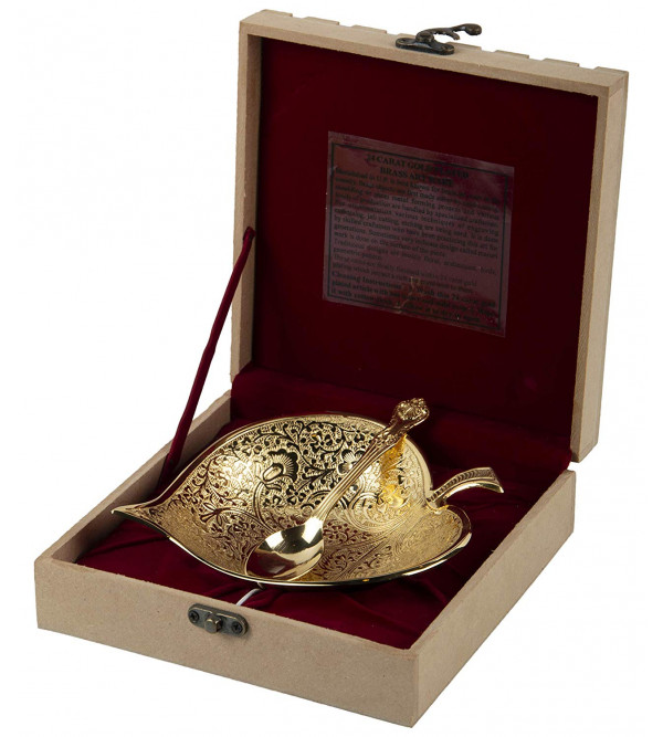 GOLD PLATED PIPAL LEAF BOWL WITH SPOON 