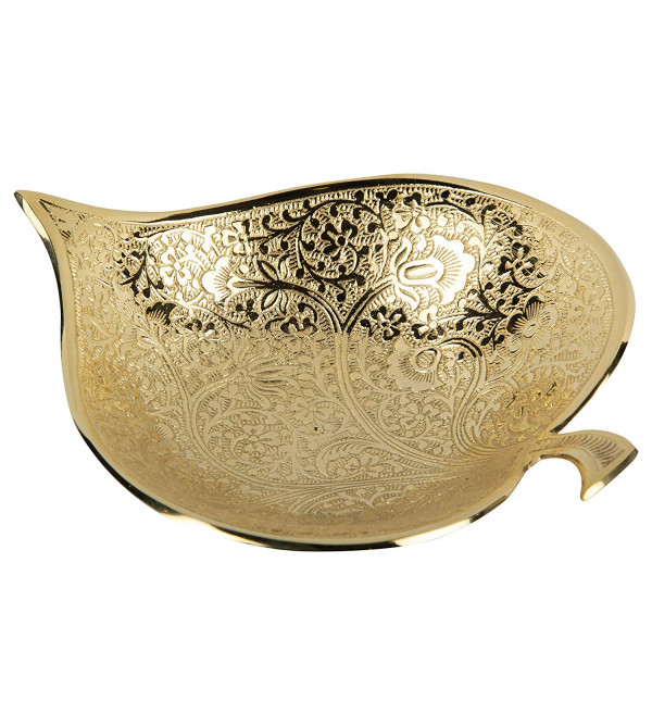 GOLD PLATED PIPAL LEAF BOWL WITH SPOON 