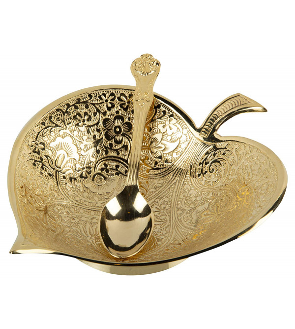 GOLD PLATED PIPAL LEAF BOWL WITH SPOON 