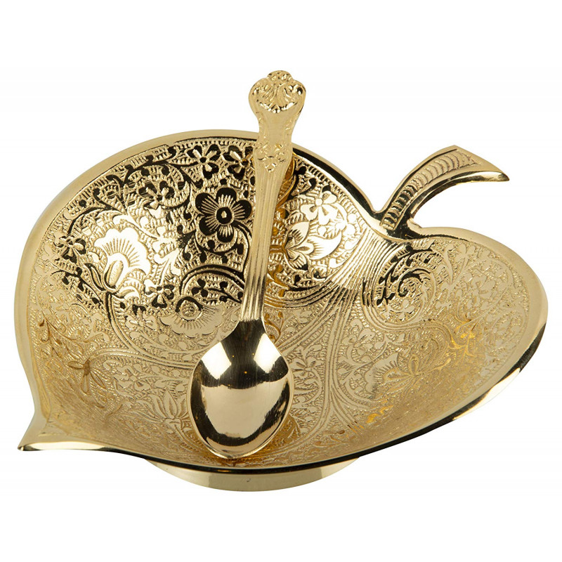 GOLD PLATED PIPAL LEAF BOWL WITH SPOON 