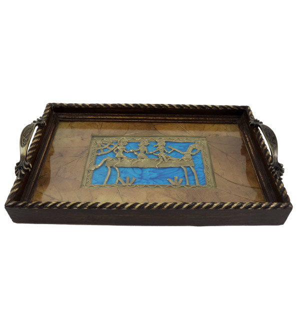 HANDICRAFT WOODEN TRAY DHOKRA ART 12X8 INCH 