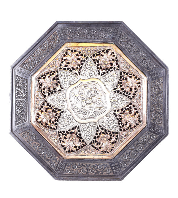 Ebony Wood Wall Panel with Copper Carving Floral Work Spl Work 12 X12 Inch