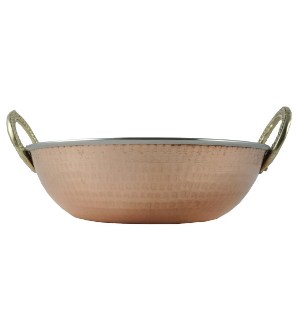 HANDICRAFT COPPER STEEL KADAI  7 INCH