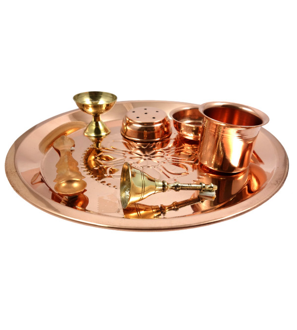 HANDICRAFT COPPER  POOJA THALI  7 PCS SET 