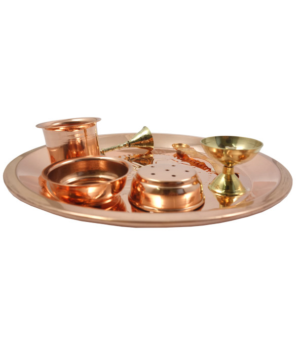 HANDICRAFT COPPER  POOJA THALI  7 PCS SET 