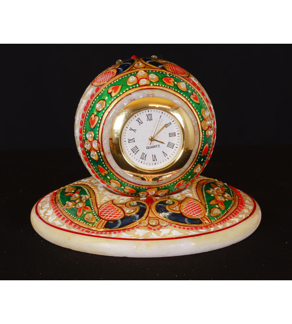 Marble 4 Inch Table Clock with Gold Work W Box