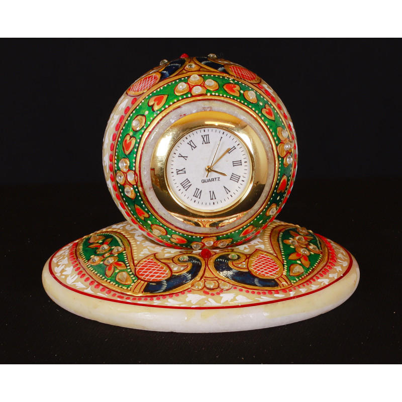 Marble 4 Inch Table Clock with Gold Work W Box