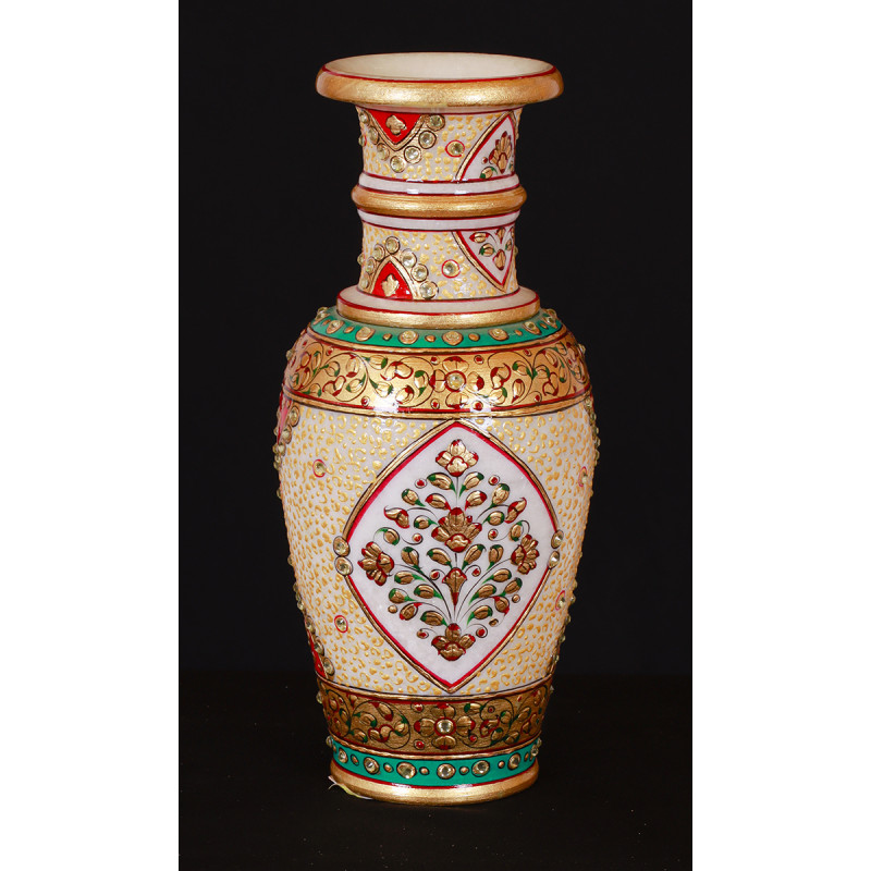 Marble  Vase Real Gold Leaf Work   9 Inch  
