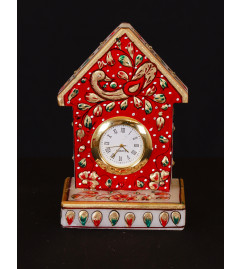Marble Fancy Hut Shape Clock Real Gold Leaf Work 4.5 Inch  