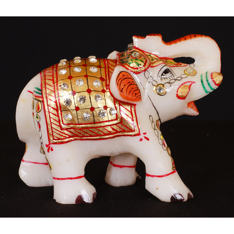 Marble Elephant Real Gold Leaf Work 3 Inch  