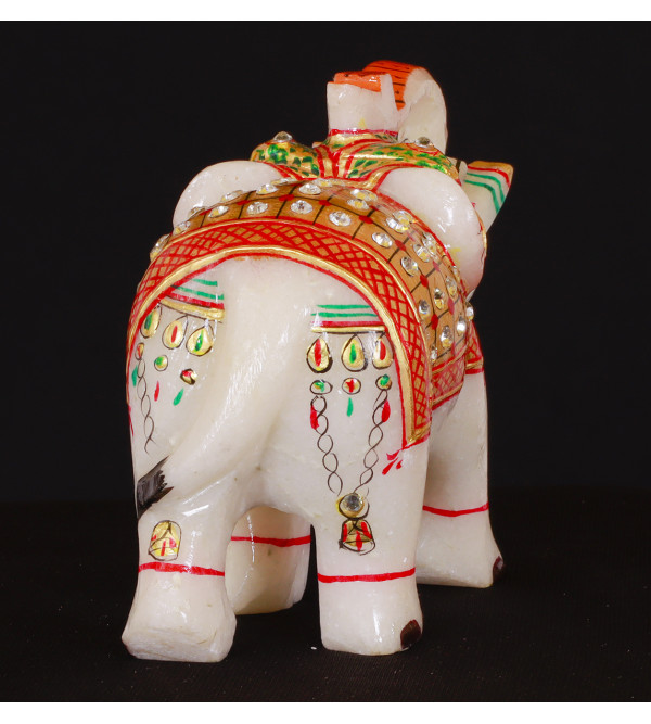 Marble Elephant Real Gold Leaf Work 4 Inch  