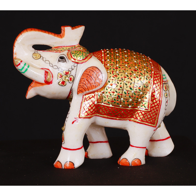 Marble Elephant Real Gold Leaf Work 5 Inch  