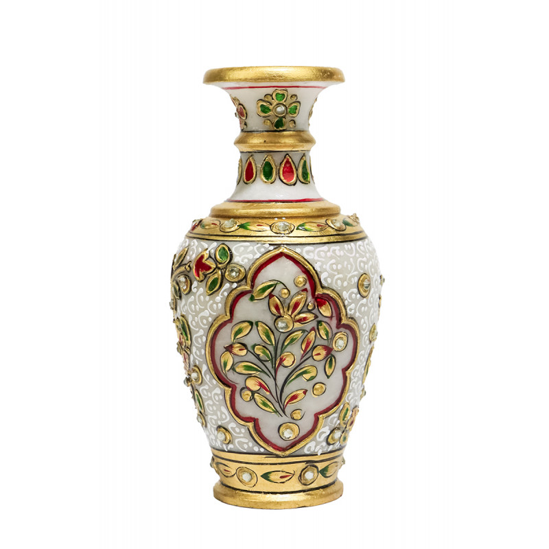 Marble 6 Inch Vase Floral with Gold Work Wbox