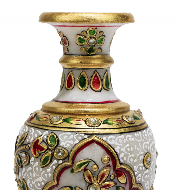 Marble 6 Inch Vase Floral with Gold Work Wbox