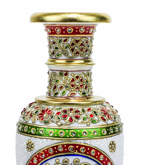 Marble 12 Inch Flower Vase with Real Gold Leaf Work 