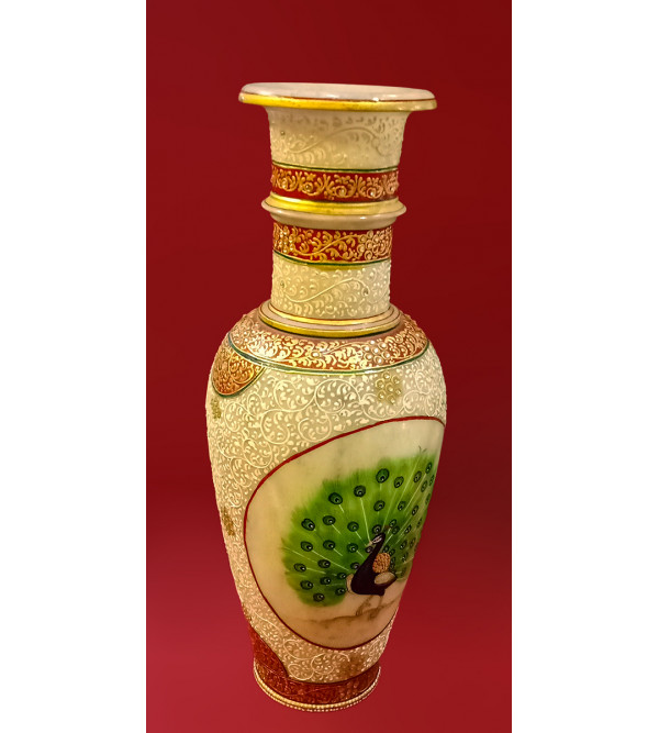 Floral Vase Handcrafted With Pure Gold Leaf Work Size 14X6 Inches