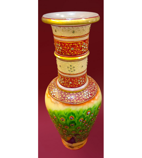 Flower Vase Handcrafted With Pure Gold Leaf Work Size 14X6 Inches