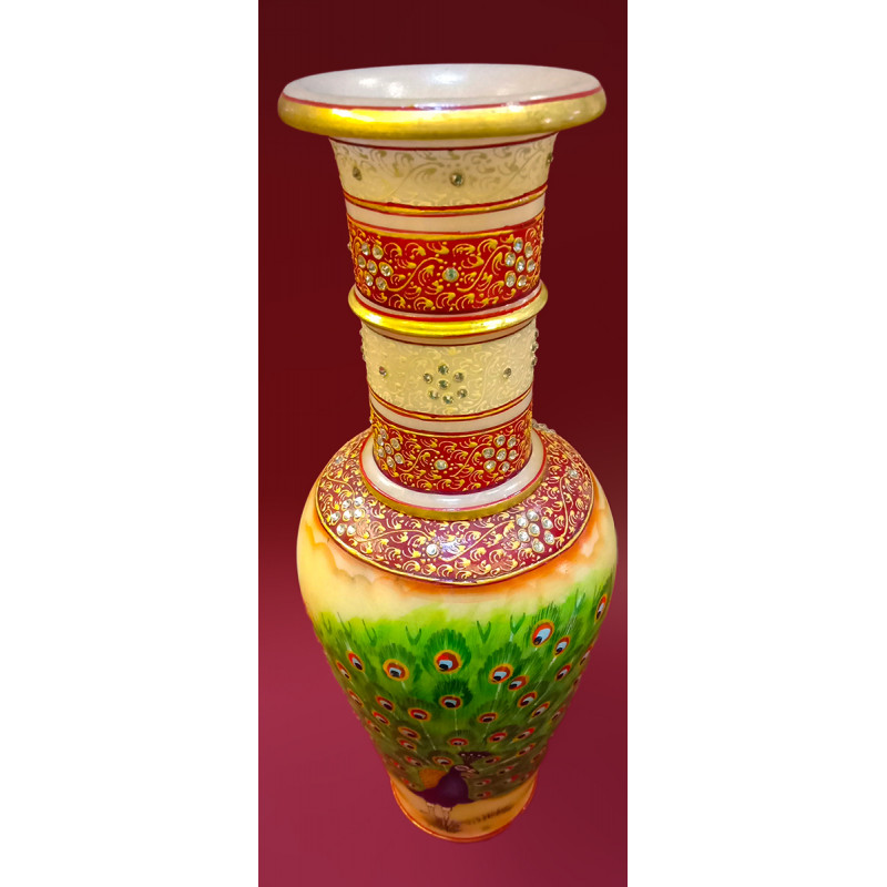Flower Vase Handcrafted With Pure Gold Leaf Work Size 14X6 Inches