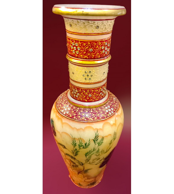Flower Vase Handcrafted With Pure Gold Leaf Work Size 14X6 Inches