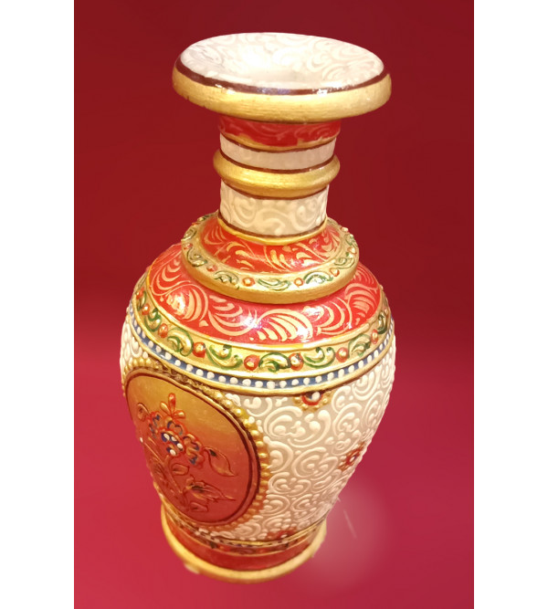 Marble Vase Handcrafted With Pure Gold Leaf Work Size 6 Inches