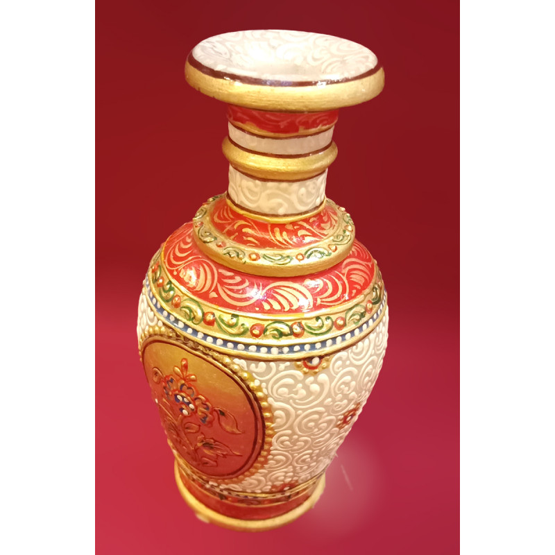 Marble Vase Handcrafted With Pure Gold Leaf Work Size 6 Inches