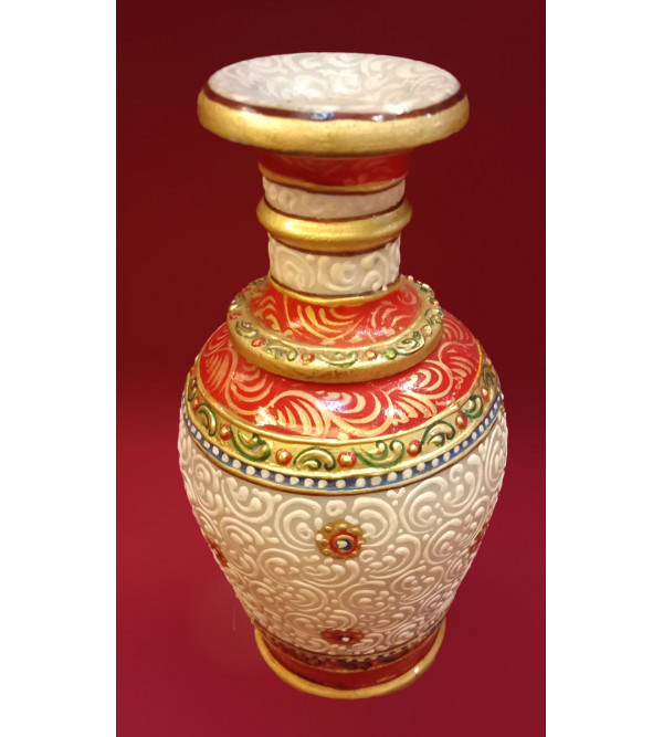 Marble Vase Handcrafted With Pure Gold Leaf Work Size 6 Inches