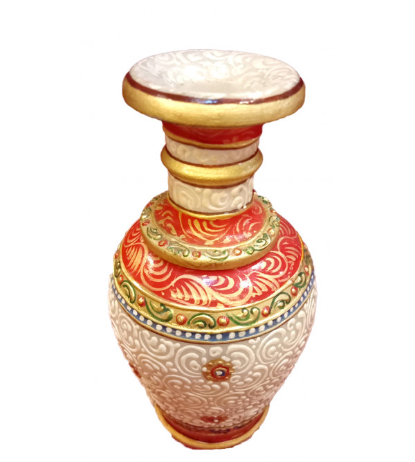 Marble Vase Handcrafted With Pure Gold Leaf Work Size 6 Inches
