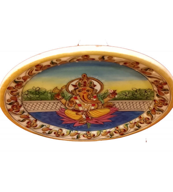 Marble Plate Handcrafted  With Pure Gold Leaf Work Size 6 Inches