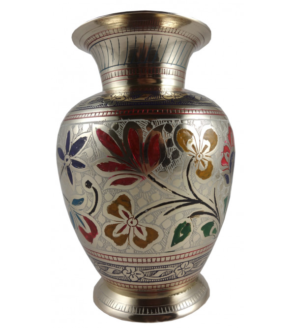 FLOWER VASE BRASS ENAMELED 6 Inch