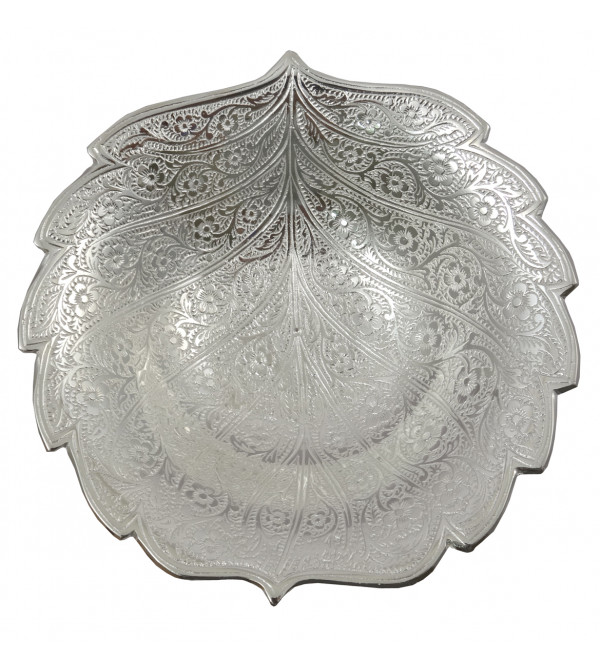 Handicrafted Brass Silver Plated Bowl Double Cut Leaf  6.5 INCH