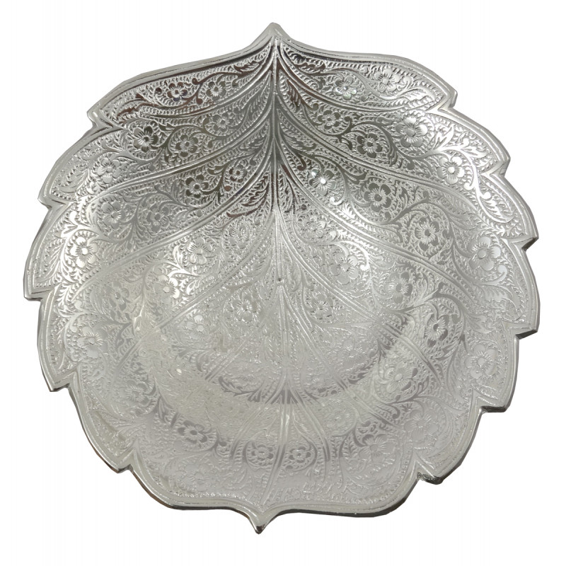 Handicrafted Brass Silver Plated Bowl Double Cut Leaf  6.5 INCH