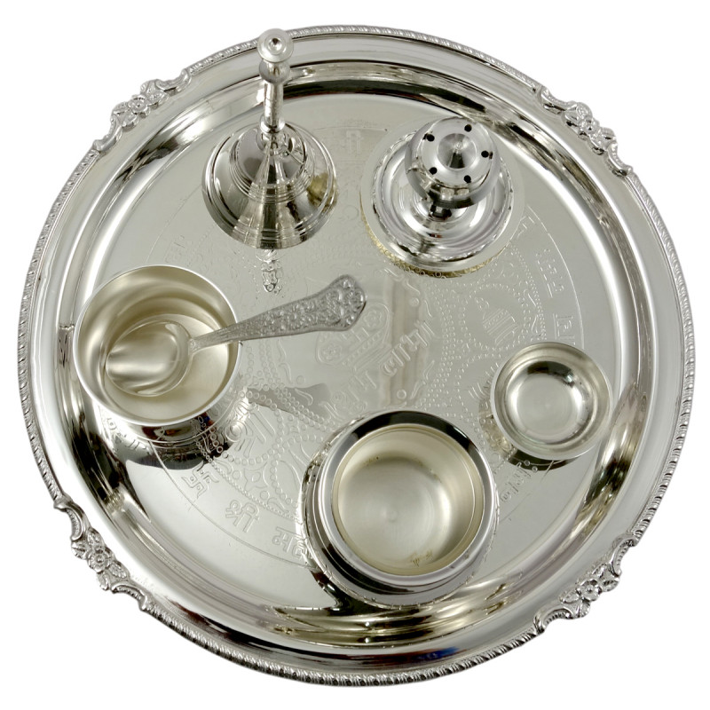 POOJA THALI BRASS SILVER PLATED