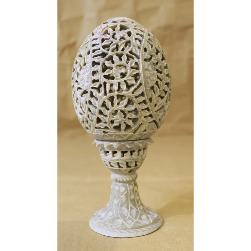 Soft Stone  Candle Lamp Egg Shape 6 in  With Stand