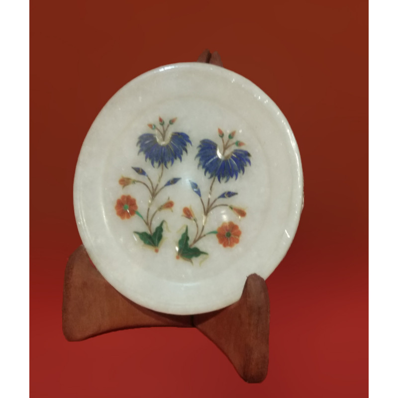 Marble Plate with Semi-Precious Stone Inlay Work Size 5 Inch