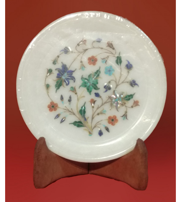 Marble Plate with Semi-Precious Stone Inlay Work Size 6 Inch