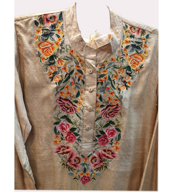  Tussar Silk Hand Block Print Long Kurtis Salwar Dupatta Set
