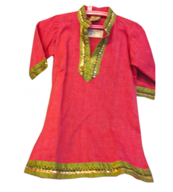 Cotton Plain Kurta With Thread Design For Girls Size 1 to 2 Year