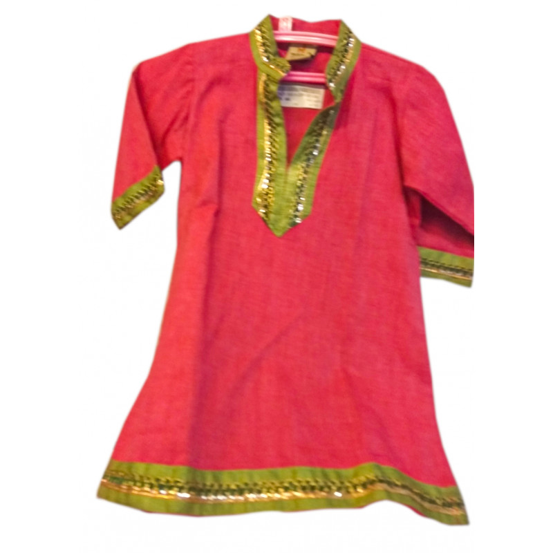 Cotton Plain Kurta With Thread Design For Girls Size 1 to 2 Year