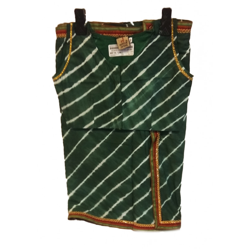 Cotton Lehriya Printed Stitched Saree With Blouse Size 2 to 4 yr
