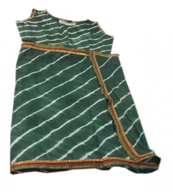 Cotton Lehriya Printed Stitched Saree With Blouse Size 2 to 4 yr