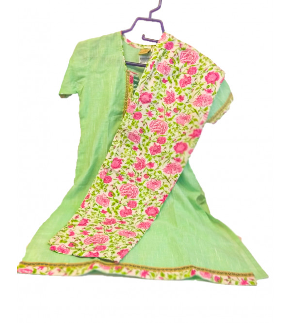Cotton Plain kurta With printed Lower For Girls Size 6 to 8 Year