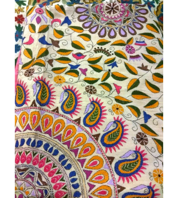 Handloom Bed cover silk embroidered Kantha 60x90 inch
