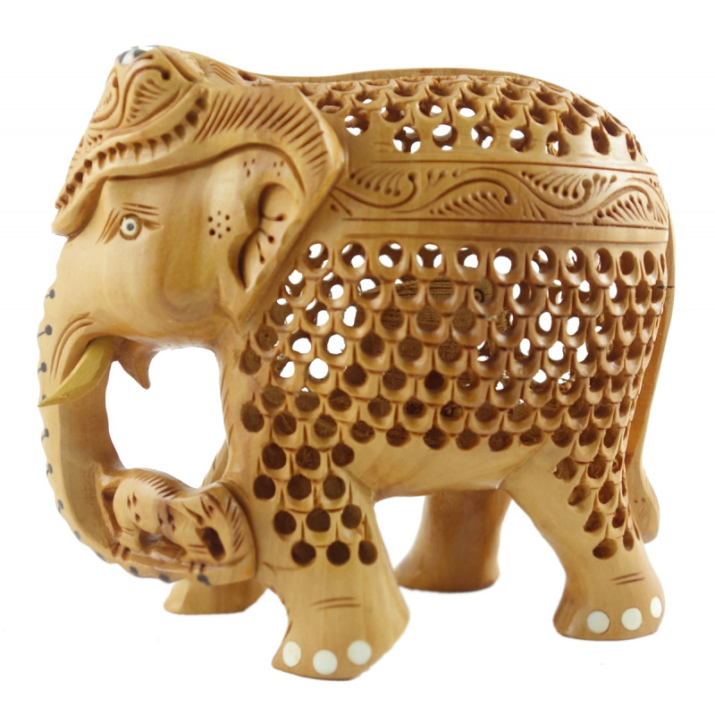 HANDICRAFT KADAM WOOD ELEPHANT UNDERCUT 3 INCH