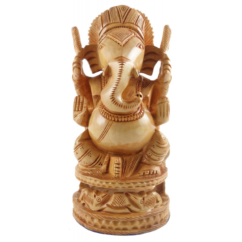 HANDICRAFT GANESH OPEN  CARVED KADAM WOOD 8 INCH